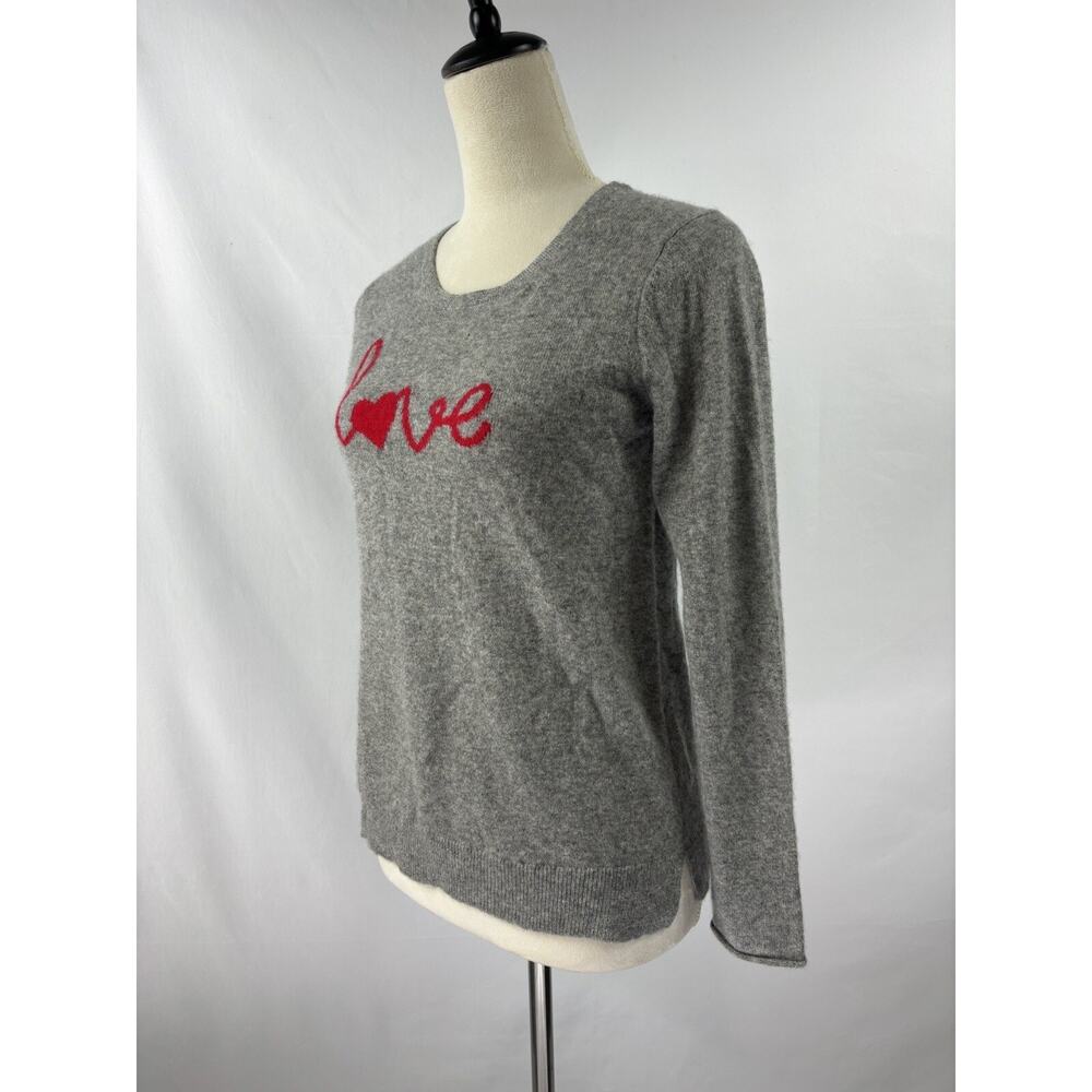 Future Paradise Anthropologie Cashmere Sweater Grey Red LOVE XS Long Sleeve